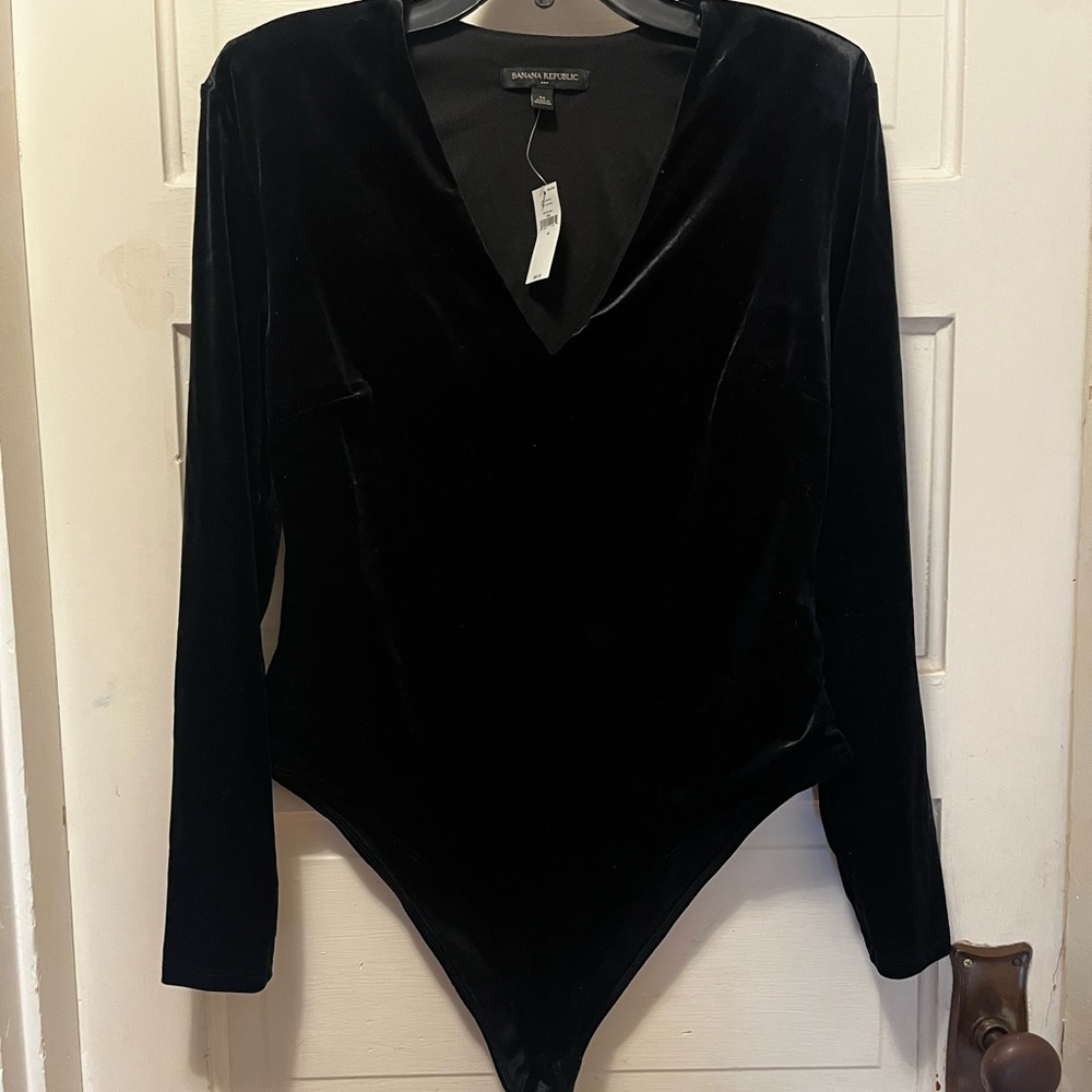 Banana Republic Black Velvet Fitted Bodysuit